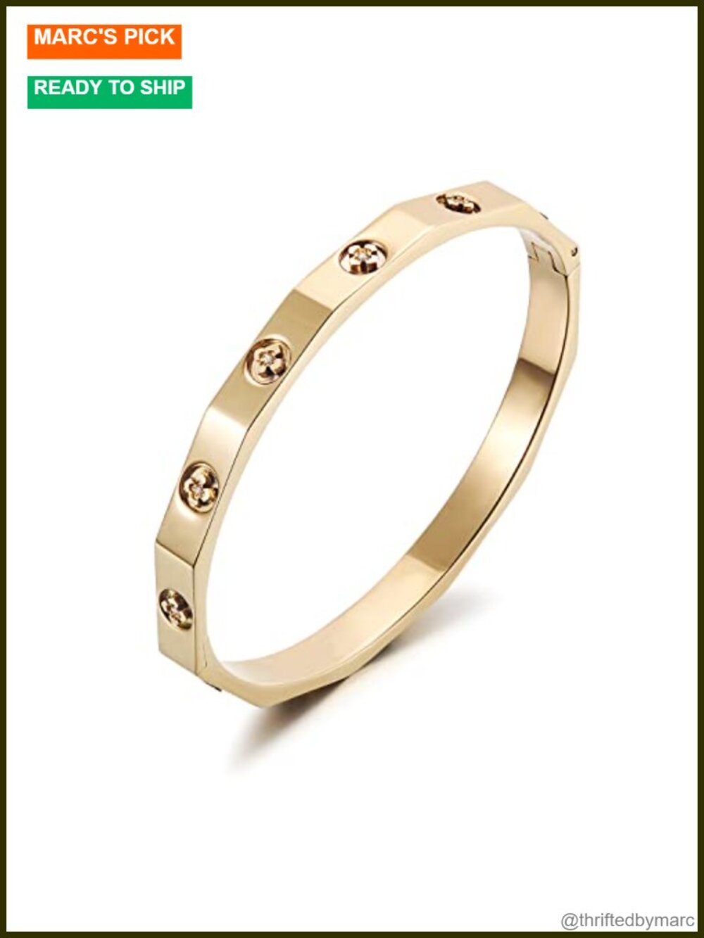 14K Gold Plated Floral Engraved Bangle Bracelet with Cubic Zirconia